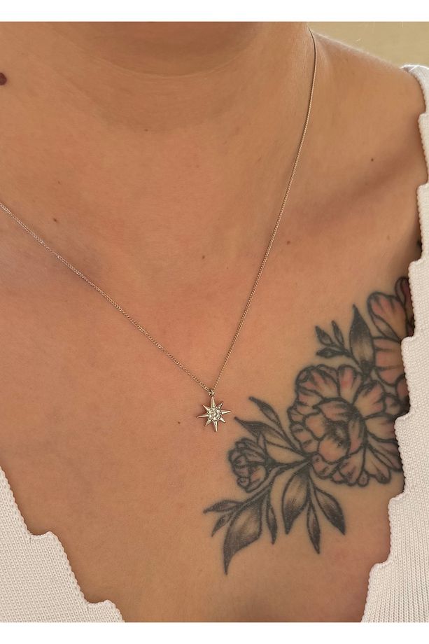 Kuzey yıldızı zircon taşlı minimal silver kolye - 2