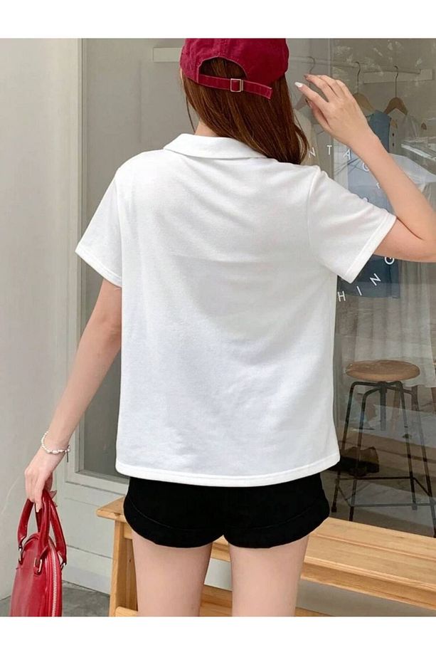 Unicorn Baskılı Polo Yaka Düğmeli Kısa Kol Tshirt - 5