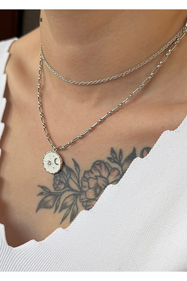 Silver Zircon Stone Figured Women's Necklace