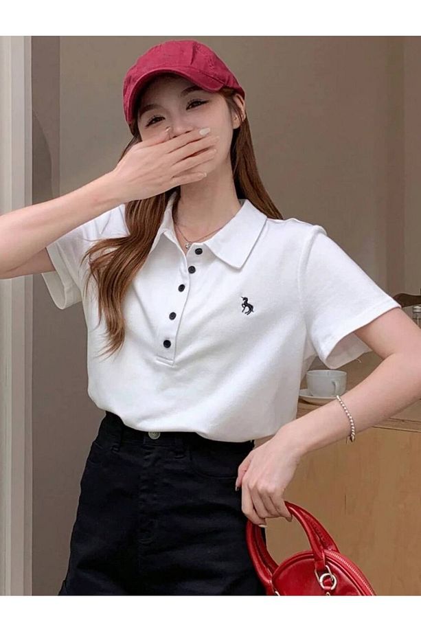 Unicorn Baskılı Polo Yaka Düğmeli Kısa Kol Tshirt - 6