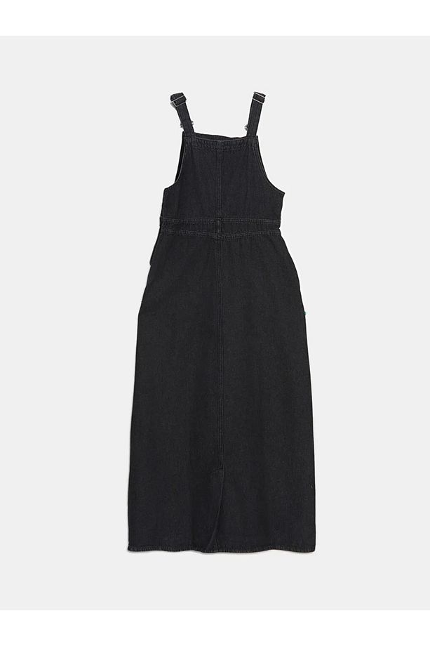 LCW Modest Siyah Kare Yaka Baskılı Askılı Kadın Jean Salopet Elbise - 2