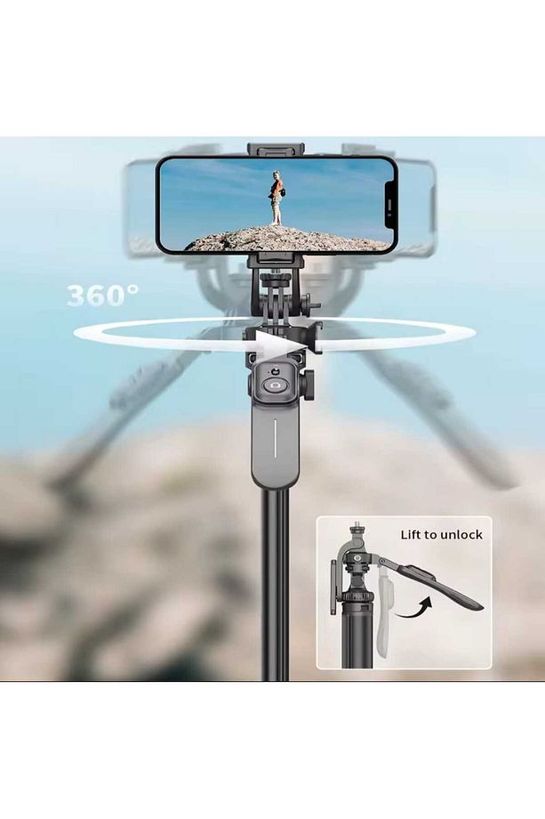 205 cm Profesyonel Selfie Çubuğu Bluetooth Kumandalı Taşınabilir 360° Dönen Sağlam Tripod - 4