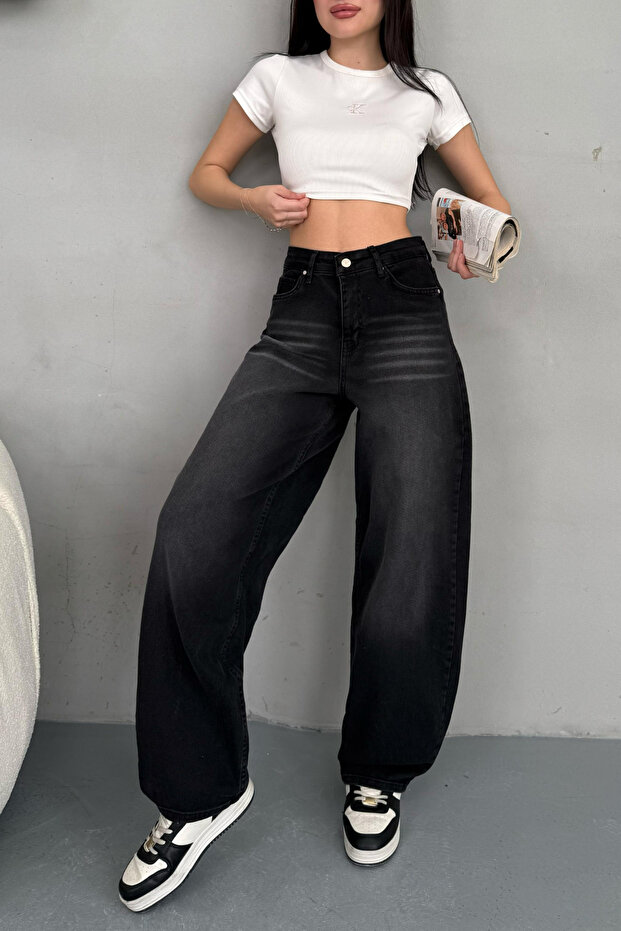 Women's Pale Effect Loose Cut Comfortable Wide Leg Baggy Jeans