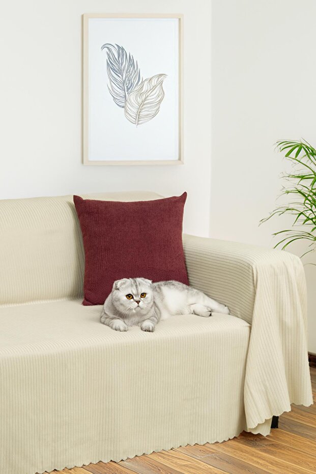 Chenille Corduroy Minimalist Sofa Cover -175X350 cm Xlarge, Double-Sided, Non-Slip, Anti-Sweat Cream