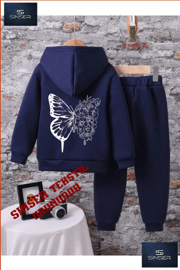 Hooded Children's "Butterfly Back Bsiln" Printed Tracksuit Set