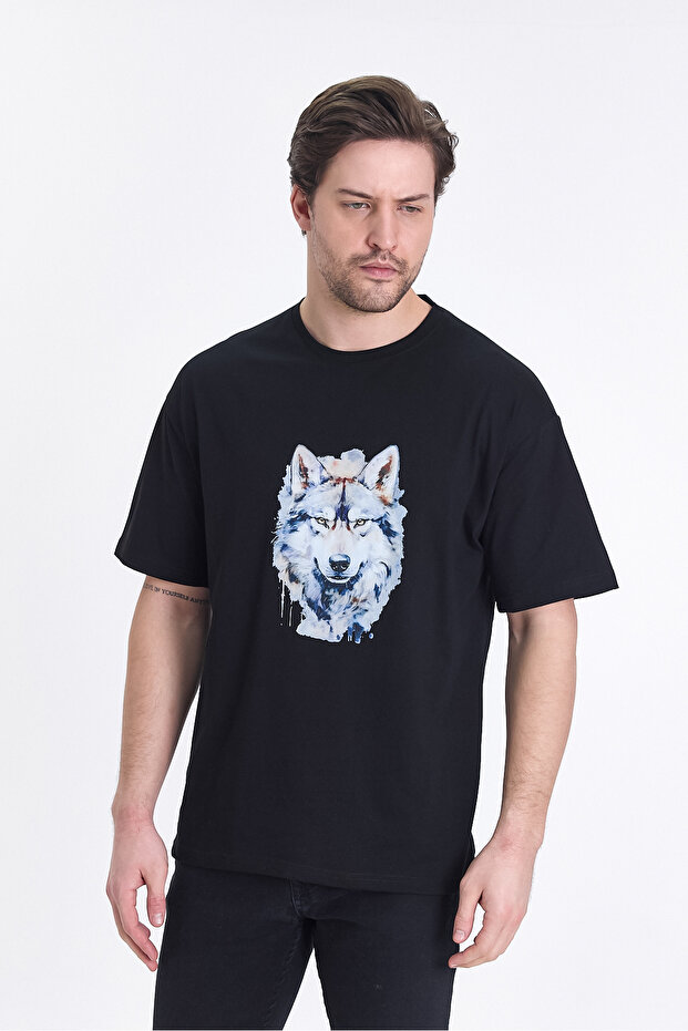 تي شيرت كبير الحجم بطبعة الذئب - 3