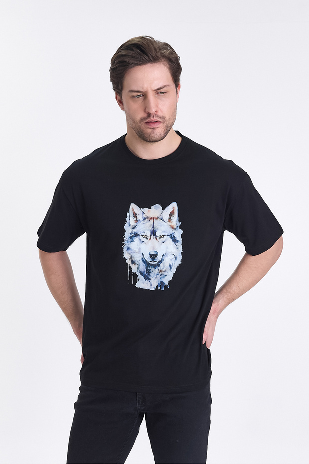 تي شيرت كبير الحجم بطبعة الذئب - 5