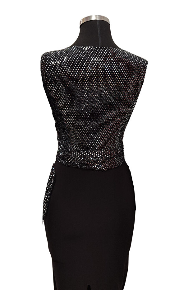 Anvelop Crop Bluz Payetli Siyah - 2