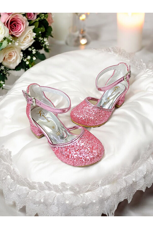 Dziewczęce różowe kwadratowe wygodne obcasy eleganckie buty wieczorowe - 3