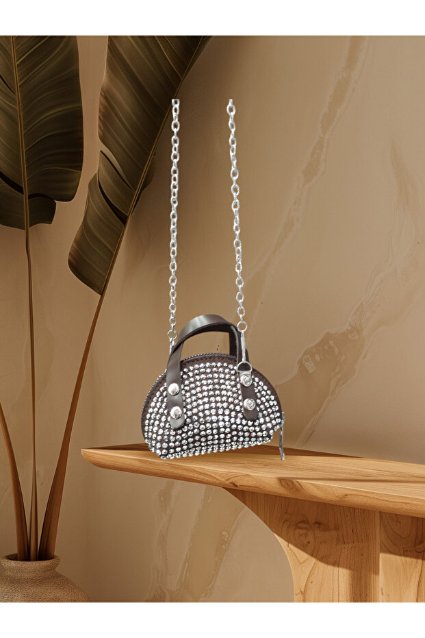 حقيبة صغيرة من حجر الراين البني - 4