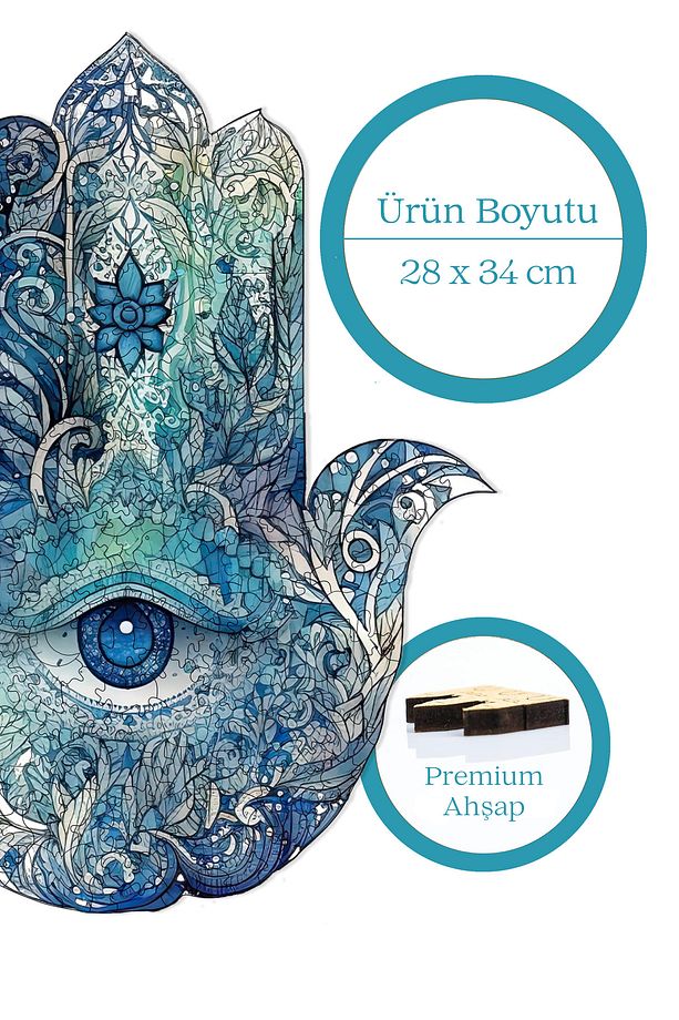 Ahşap Puzzle Hamsa Benzersiz Parçalı Yapboz 230 Parça Yapıştırıcı Folyo Dahil 28x34 Cm Wz-01 - 6