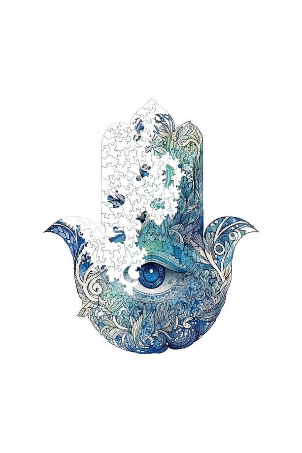 Ahşap Puzzle Hamsa Benzersiz Parçalı Yapboz 230 Parça Yapıştırıcı Folyo Dahil 28x34 Cm Wz-01 - 5
