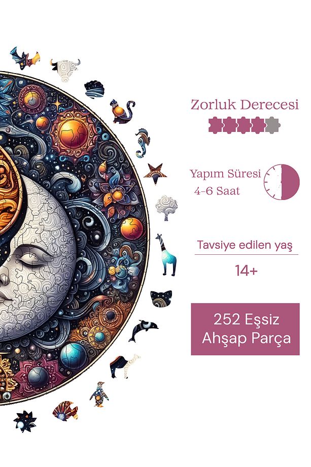 Ahşap Puzzle Güneş Ve Ayın Dansı Benzersiz Parçalı Yapboz 252 Parça 29x29 Cm A1-06 - 7