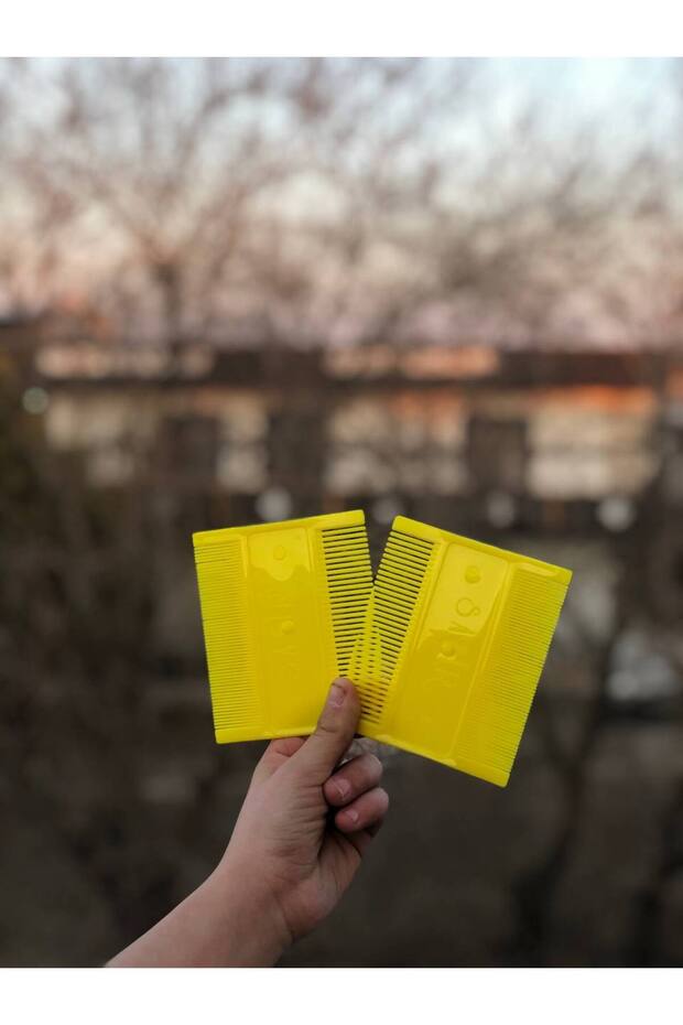2 Adet Çift Yönlü Tarak Ince Kalın Bit Tarağı Cep Tarak Sarı Renk - 4