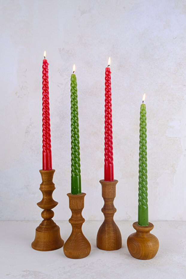 4 Lü Ahşap Şamdan Seti, Dekoratif Şamdan - 1