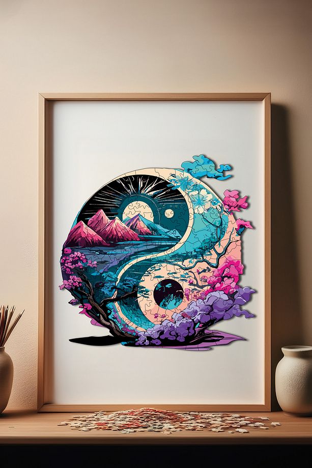 Ahşap Puzzle Yin Yang Benzersiz Parçalı Yapboz 141 Parça Yapıştırıcı Folyo Dahil 28x28 Cm Wz-12 - 1