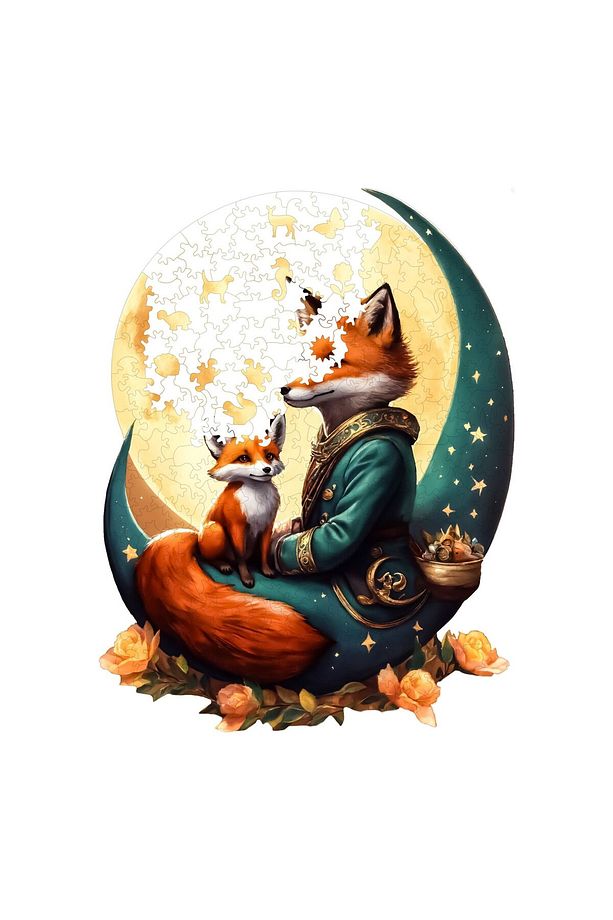 Ahşap Puzzle Tilki Ve Ayın Dansı Benzersiz Parçalı Yapboz 320 Parça 29x38 Cm Wz-02 - 5
