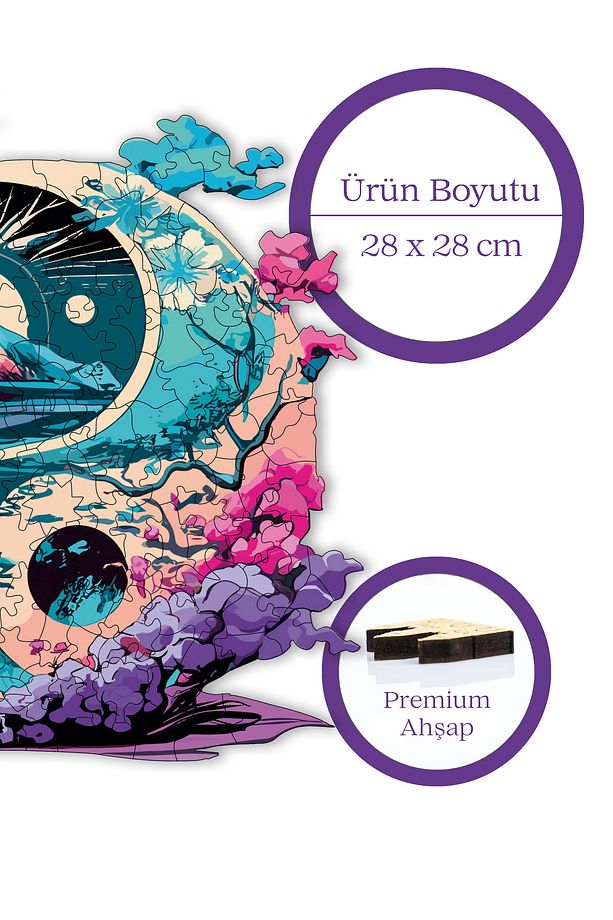 Ahşap Puzzle Yin Yang Benzersiz Parçalı Yapboz 141 Parça Yapıştırıcı Folyo Dahil 28x28 Cm Wz-12 - 6