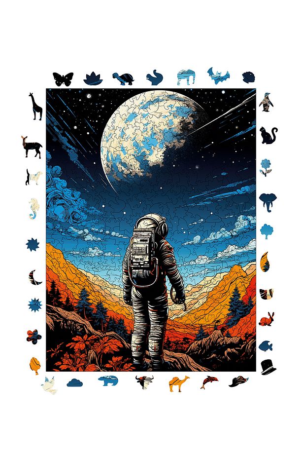 Ahşap Puzzle Uzay Yolcusu Benzersiz Parçalı Yapboz 450 Parça Yapıştırıcı Folyo Dahil 29x39 Cm R1-02 - 3