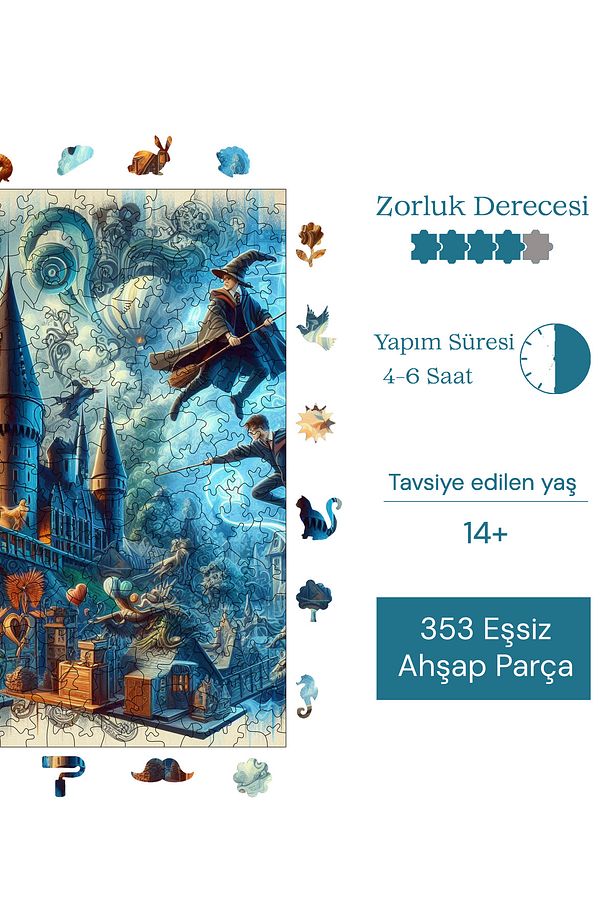Hogwarts Ahşap Puzzle Yetişkin Benzersiz Parçalı Yapboz Puzzle Yapıştırıcılı S1-05 - 7