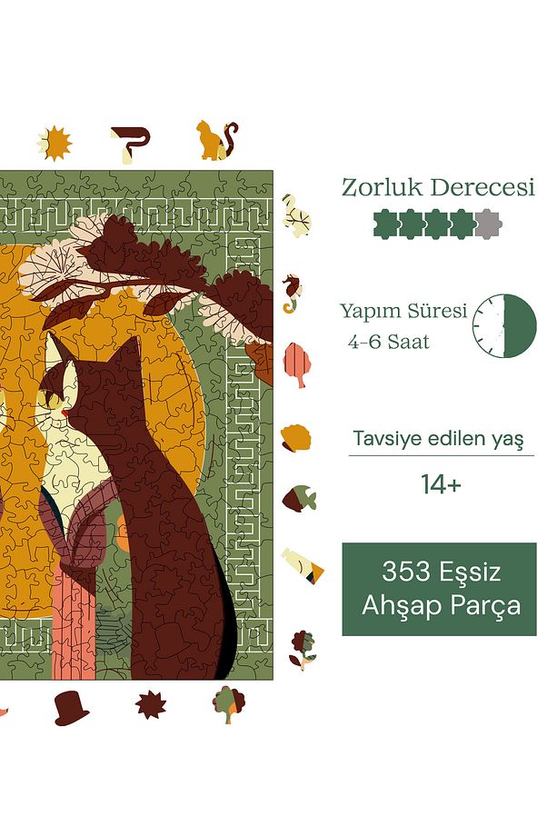 Ahşap Puzzle Kedilerin Dünyası Benzersiz Parçalı Yapboz 353 Parça 29x29 Cm S1-01 - 7