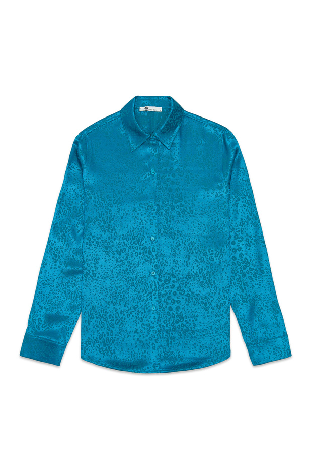- Leopar Jakarlı Mavi Renk Basic Gömlek - 2
