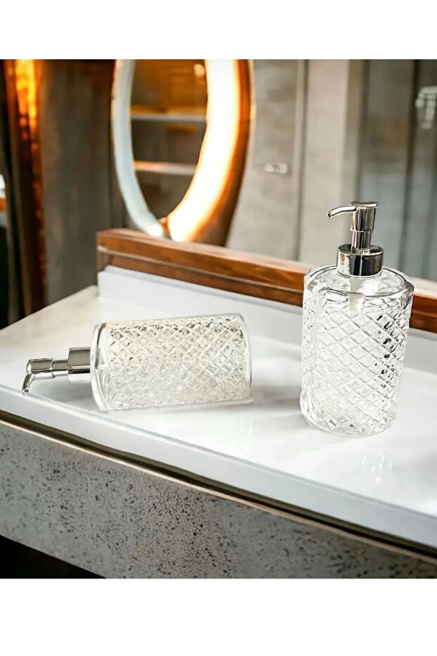 Set of 2 Luxury Glass Liquid Soap Dispenser Dishwashing Liquid Bottle 500 ml