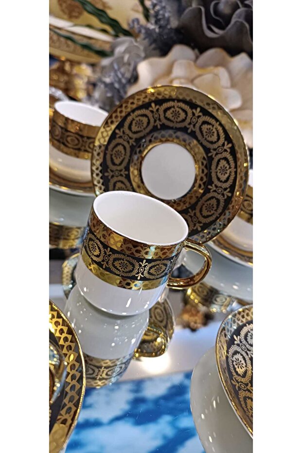 Porcelain Coffee Cup Set with Lenora Solid Embroidered Pattern - 3