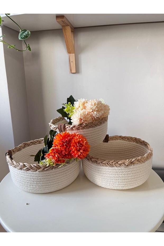 Triple Ecru Wicker Basket Organizer Decorative Basket Gift Basket Organizer