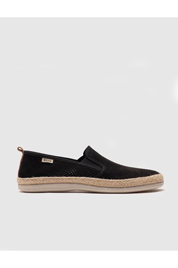 Black Straw Detailed Men's Casual Shoes