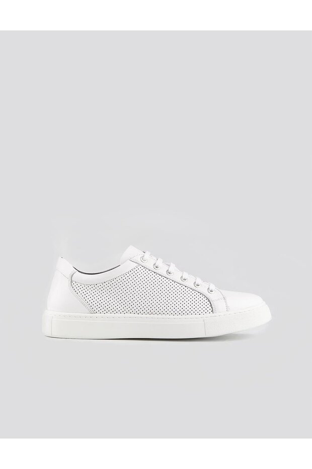 Leather Lining Genuine Leather White Lace-Up Men's Sports Shoes