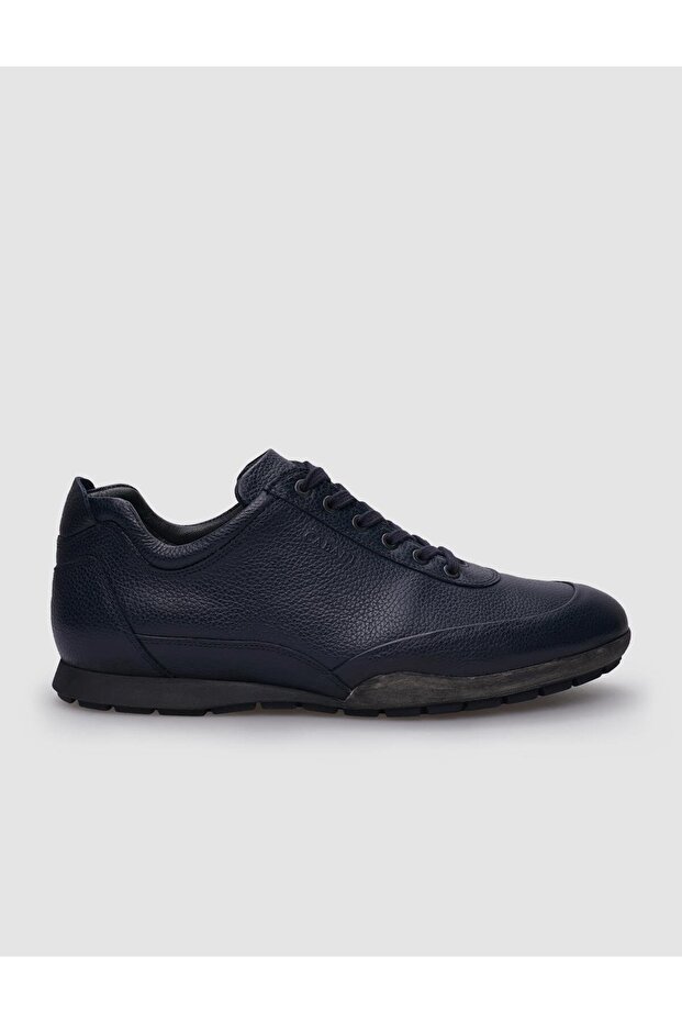 100% Genuine Leather Navy Blue Lace-Up Men's Casual Shoes