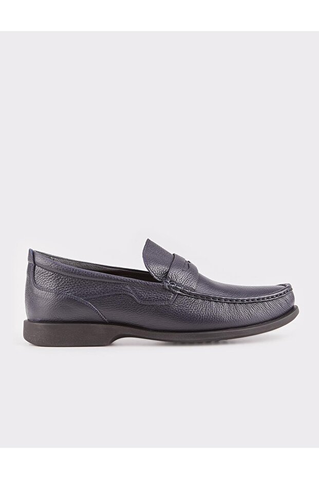 Genuine Leather Laceless Navy Blue Men's Casual Loafer Shoes