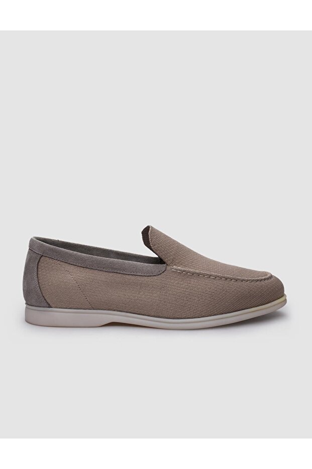 Knitwear Beige Genuine Leather Detailed Men's Loafer