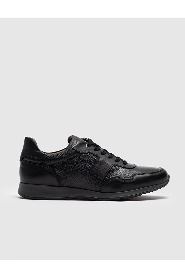 Genuine Leather Black Lace-Up Men's Sports Shoes