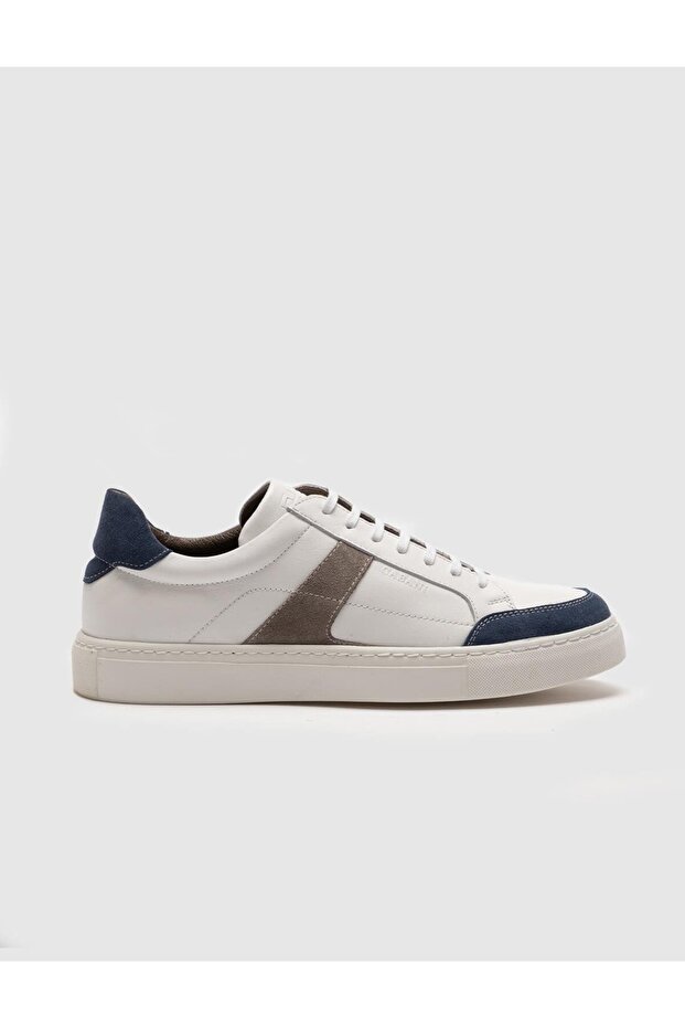 Genuine Leather White Lace-Up Men's Sports Shoes
