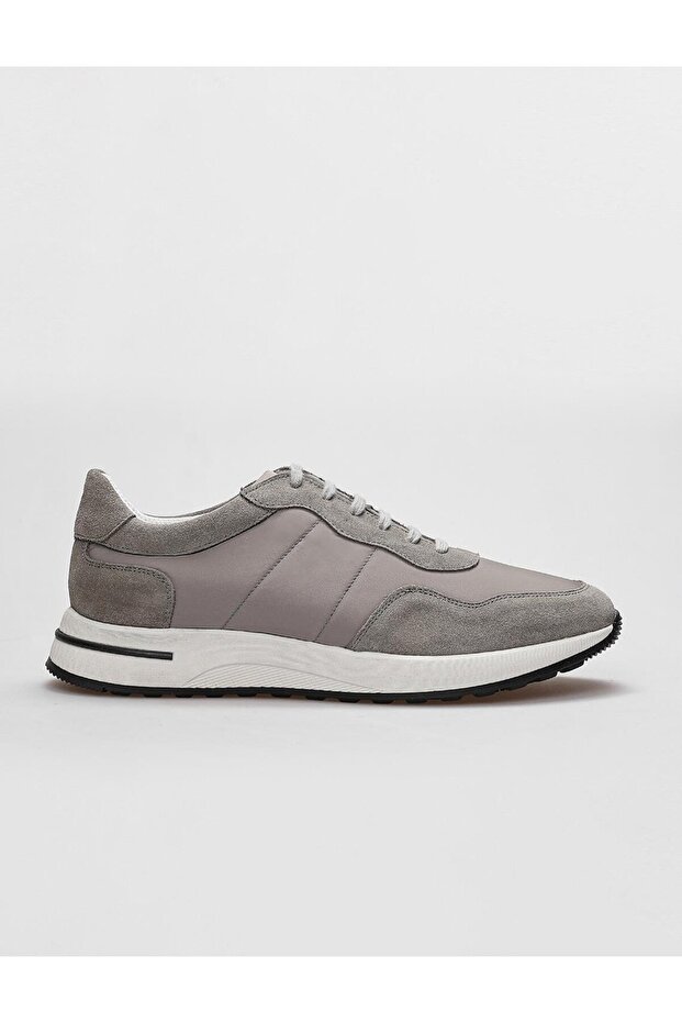 Genuine Leather Gray Lace-Up Men's Sports Shoes