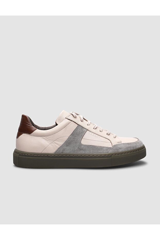 100% Genuine Leather Beige Lace-Up Men's Sports Shoes