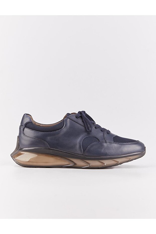 Genuine Leather Light Tpu Sole Navy Blue Lace-Up Men's Sports Shoes