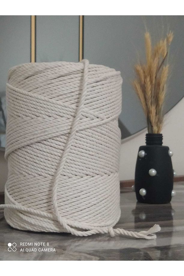 5 Mm Ekru Renkli 1 Kilogram Pamuk Makrome 3 Büküm Hamak Salıncak Hobi Supla Ipi - 1