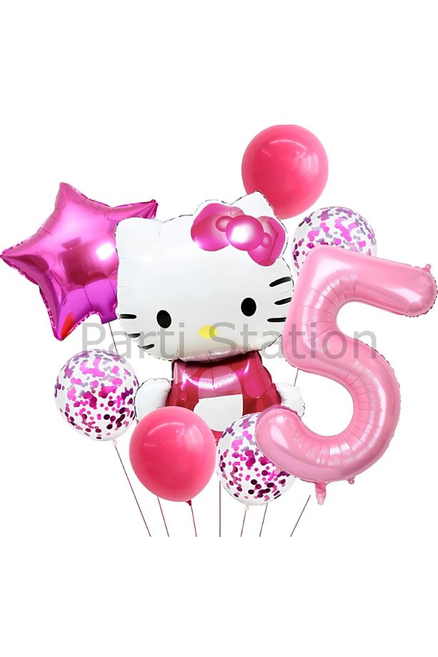 Hello Kitty 5 Yaş Balon Set Yıldız Balon Folyo Set Konsept Doğum Günü Set Yaş Balon Set - 1