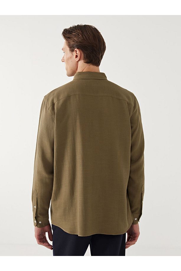 LCW Vision Slim Fit Uzun Kollu Armürlü Erkek Gömlek - 4