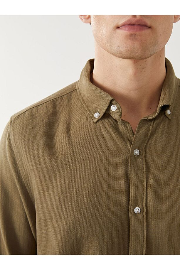 LCW Vision Slim Fit Uzun Kollu Armürlü Erkek Gömlek - 3