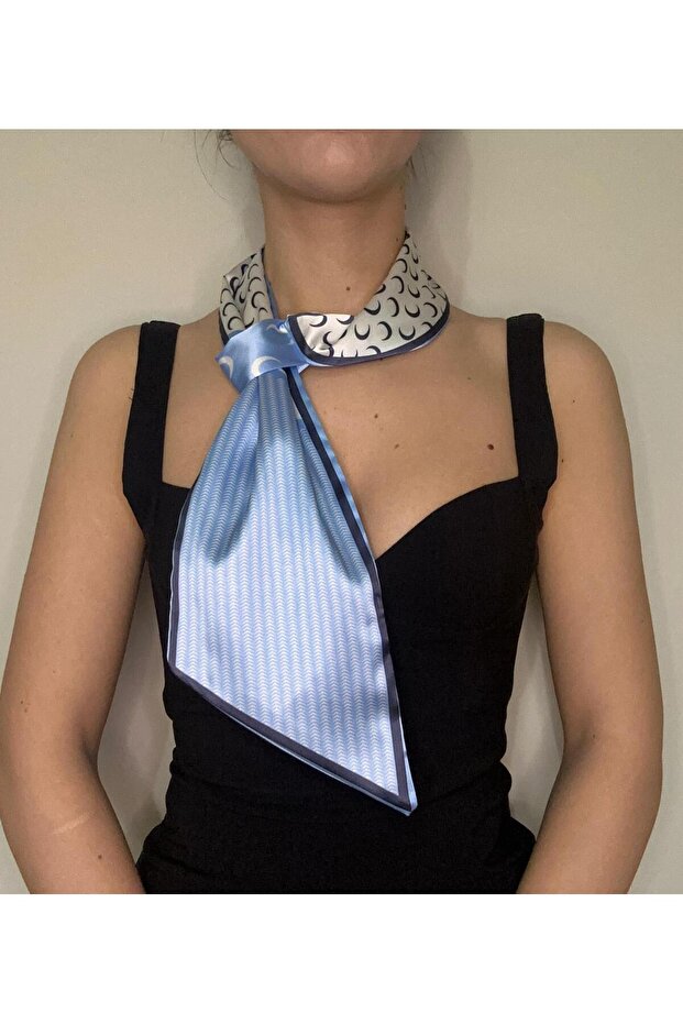 وشاح ربطة عنق أزرق أسود منقوش - 1