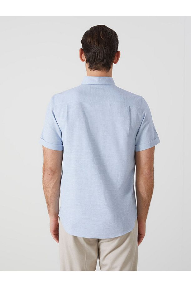 Regular Fit Kısa Kollu Armürlü Erkek Gömlek - 4