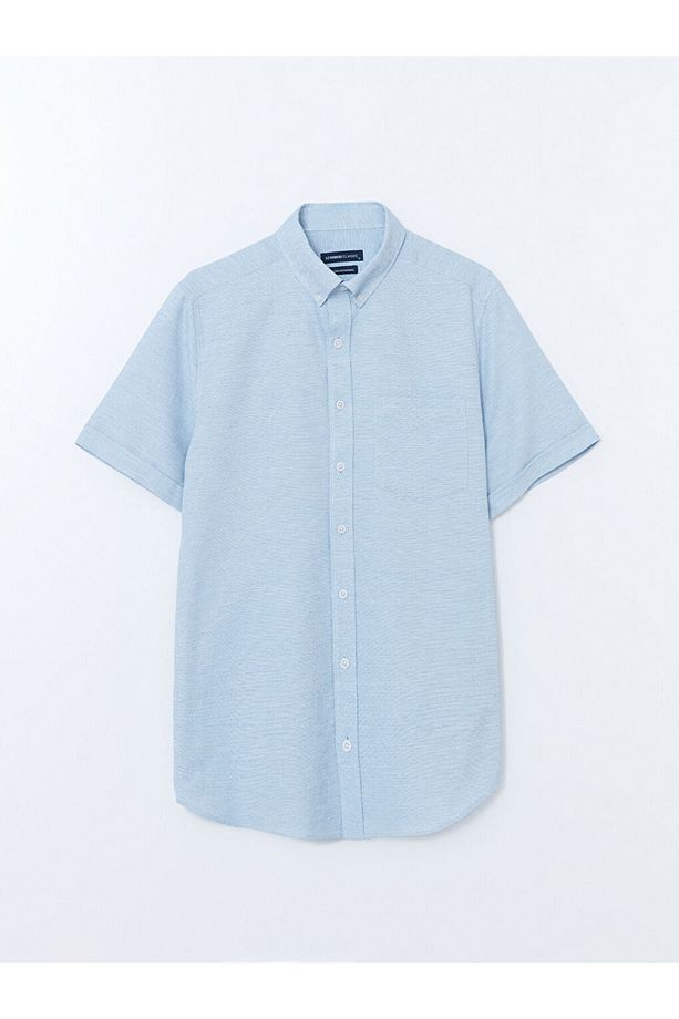Regular Fit Kısa Kollu Armürlü Erkek Gömlek - 5