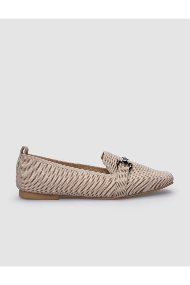 Beige Knitwear Women's Casual Shoes with Buckle Detail
