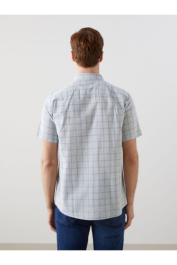 Classic Regular Fit Kısa Kollu Ekose Poplin Erkek Gömlek - 4
