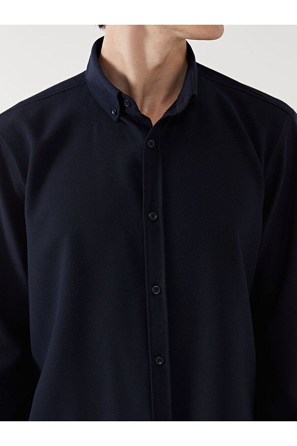 LCW Vision Slim Fit Uzun Kollu Armürlü Erkek Gömlek - 3