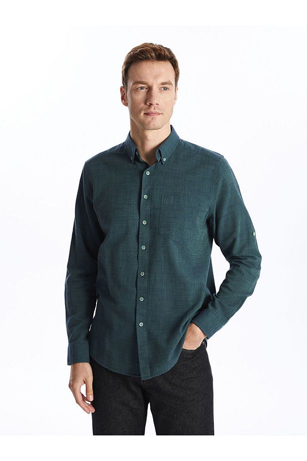 LCWAIKIKI Classic Regular Fit Uzun Kollu Armürlü Erkek Gömlek - 1